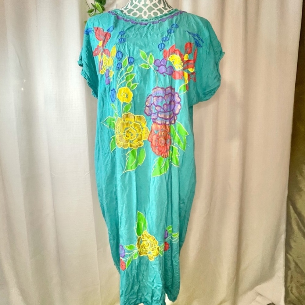 Bijou France Vintage Teal Floral Dress